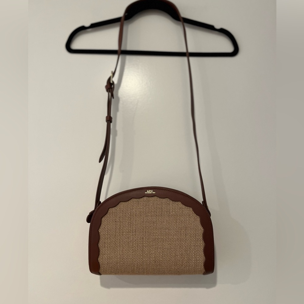 A.P.C. Brown Leather-Trim Raffia Crossbody Bag